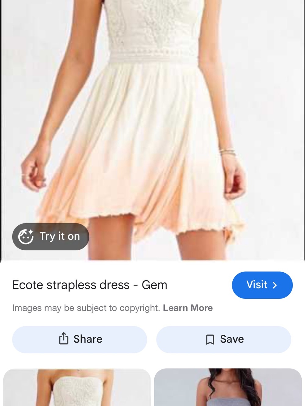 Ecote Strapless Ombre Mini Dress in Cream and Peach